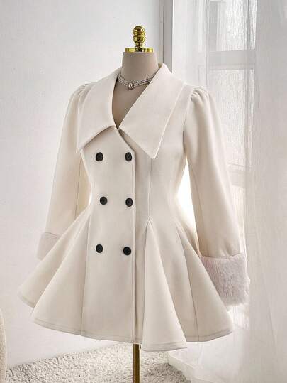 Sweetra 大码女士优雅纯色仿毛皮饰边开襟羊毛衫外套，适合通勤、户外活动、秋冬季穿着。