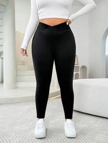 SHEIN EZwear Plus Size Women Solid Color Slim Fit High Stretch Leggings,Fall Clothes For Women