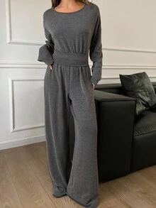 Livesso 2 pièces Ensemble t-shirt décontracté ample et pantalon pour femmes, automne/hiver