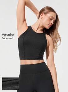 GLOWMODE Softy Velvaire Flattering Seam Cropped Tank Top Low Impact Yoga Pilates Studio Daily Casual Wear  Spring Summer - Black - View 1