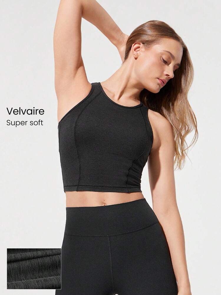 Débardeur court à coutures flatteuses en velours doux, idéal pour le yoga, le Pilates, et le port quotidien décontracté
