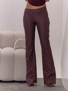 MUSERA 不对称腰线喇叭裤，优雅性感，适合夜晚外出、秋季度假、叠穿、冬季派对和感恩节等场合。 - 中紫紅色 - 查看 2