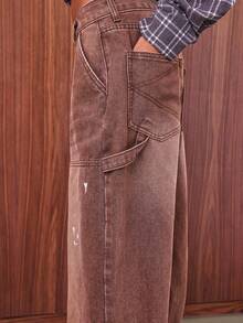 COUREZ Baggy Fit Carpenter Jeans In Dirty Brown Wash /Y2K Going Out Outfits  Women Clothes  Clothes Low Rise Jeans Spring Clothes Back To School - Brown - View 6