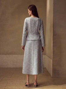 MOTF PREMIUM Váy vải tuýt có thắt lưng - màu đen - Xem 3