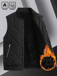 Manfinity Homme 男士秋冬保暖衬里背心、立领开衫加厚外套、宽松无袖夹克 - 黑色 - 查看 6