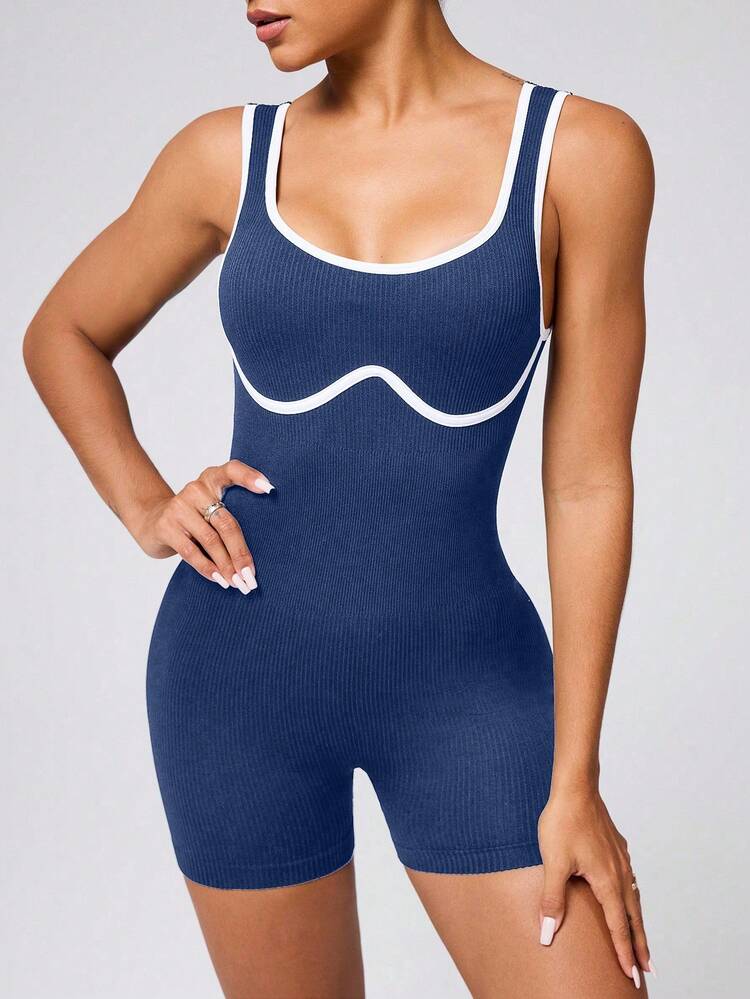 Velisys 3 件套女士细肩带蜜桃臀连体裤、普拉提运动服、露背空中瑜伽连体衣 - 彩色 - 查看 5