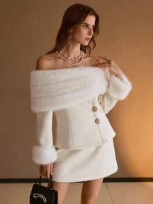 MOTF PREMIUM WOOL CONTRAST FAUX FUR OVERCOAT - Beige - View 5