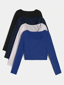 EURMUSE Camiseta de punto versátil de varios colores para superposición - Multicolor - Ver 3