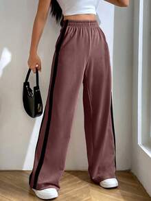 EURMUSE Women's Casual Basic Contrast Trim Loose Sweatpants - Brown - View 1