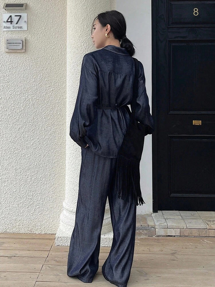 2pcs/Set Women Casual Loose Denim Effect Outfit, Autumn/Winter Lounge Sets For Women