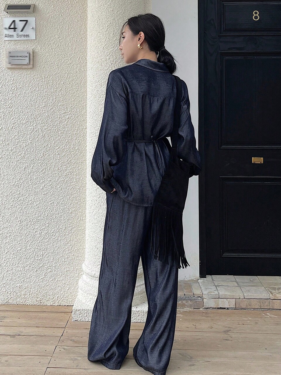 2pcs/Set Women Casual Loose Denim Effect Outfit, Autumn/Winter Lounge Sets For Women
