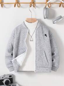 SHEIN Young Boy Casual Daily Pattern Sweatshirt, Jacket, Back To School Suitable For School, Vacation, Travel, Sports, Autumn/Winter Fall - Grey - View 2