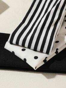 ROMWE Kawaii 3 件黑白波尔卡圆点 + 条纹弹力吸汗带，适合日常生活、瑜伽、健身、旅行、女士发饰 - 黑與白 - 查看 4