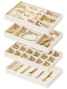 1/5 pezzi Vassoio espositore per gioielli, Scatola organizer per gioielli, Scatola contenitore per cosmetici, Vassoio organizer per cosmetici, Scatola espositore per anelli, Vassoio organizer per anelli, Scatola espositore per collane, Vassoio organizer per collane, Scatola di stoccaggio beige, Gioielli, Profumi, Cancelleria. Un regalo perfetto per le donne., Per vacanze al mare, Collezione bagno, Collezione camera da letto, Capacità elevata - Multicolore - Visualizzare 10