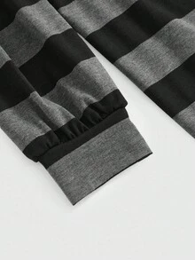 ROMWE Sweat-shirt-shirt oversize décontracté à manches raglan rayées - Noir - Voir 3