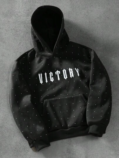 PAVTROS 男士秋季字母和波尔卡圆点印花长袖休闲连帽衫