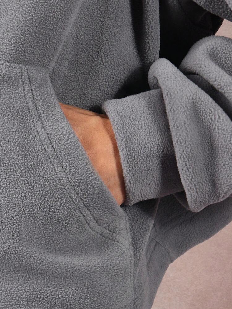 Fleece Crop Hoodie With Drawstring And Centre Pocket