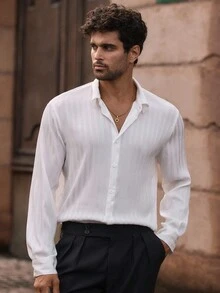 Manfinity VCAY 男士休闲纯色修身长袖衬衫，秋季，Old Money