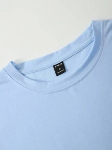 Manfinity Homme Loose Fit Men's Slogan & Cartoon Graphic Drop Shoulder T-Shirt - Baby Blue - View 4