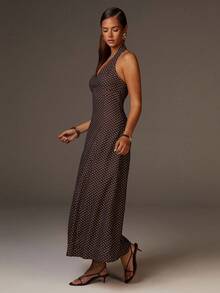 Athîral Women's Polka Dot Print Elegant Maxi Halter Dress,Party Dresses For Women