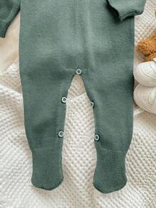 SHEIN Pelele de bebé recién nacido niño/niña con cuello vuelto, mono de punto de cable, adecuado para usar en otoño/invierno, interior y exterior