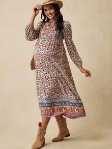 Boho Mama 孕妇复古时尚百褶中长休闲夏装 - 彩色 - 查看 6
