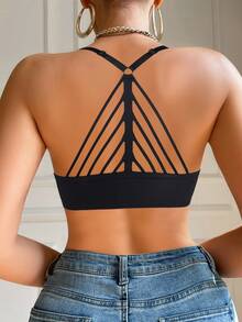 SHEIN 1pc Women's Front Closure Wireless Bra, Comfortable & Supportive - Black - View 2