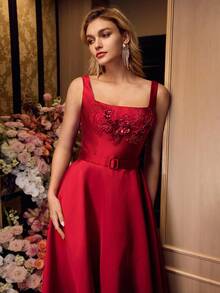 MOTF BEADED EMBROIDERY PROM DRESS - Burgundy - View 8