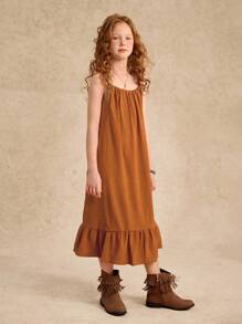 Tween Girls Minimalist Butterfly Decor Cami Maxi Dress, Suitable For Outdoor Activities, Daily Themed Events, Vacation, Music Festivals, Parties And Other Social Occasions