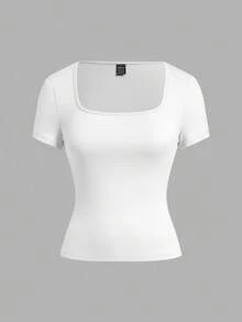 SHEIN EZwear 3 件女式黑色、浅棕色、白色短袖短款休闲修身 T 恤，适合夏季 - 彩色 - 查看 3