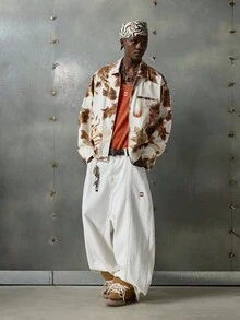 NEON BLANC Men's Digital Print Turndown Collar Long Sleeve Jacket, Fall, Winter - White - View 1