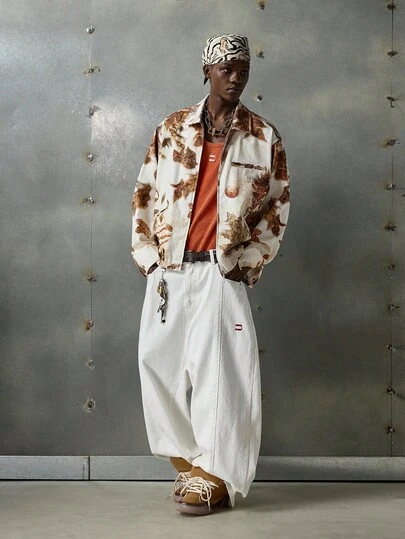 NEON BLANC Men's Digital Print Turndown Collar Long Sleeve Jacket, Fall, Winter