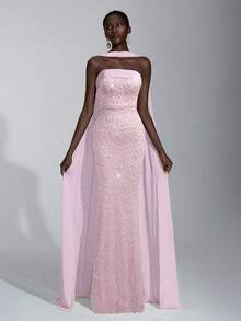 Elitara Elegant Luxury 3D Beaded Strapless Bodycon Maxi Dress With Detachable Halter, Suitable For Dates, Vacations, Singles' Parties, Birthdays, Graduations, Weddings, Formal Galas