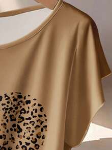 Conjunto de 2 piezas con estampado de leopardo y corazón para mujer talla grande, conjunto casual de vacaciones, primavera/verano - Multicolor - Ver 5