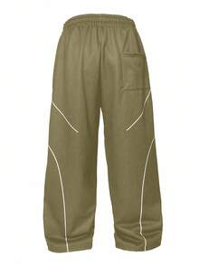Manfinity EMRG Pantalones de chándal con cordón en la cintura y ribete de contraste para hombres de talla grande - Camel - Ver 4