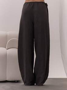 MUSERA 阔腿系带褶裥长裤，优雅性感，适合夜晚外出、度假、办公室、冬季派对等场合。 - 黑色 - 查看 4