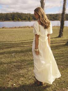 Aralina Đầm Maxi Tay Ngắn Cổ Chữ V Phối Ren Phong Cách Kỳ Nghỉ Cho Nữ - Màu be - Xem 6