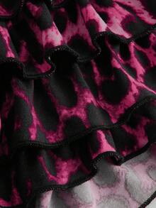 ROMWE Grunge Punk Y2K 豹纹层叠荷叶边下摆低腰迷你短裤 - 粉色 - 查看 4