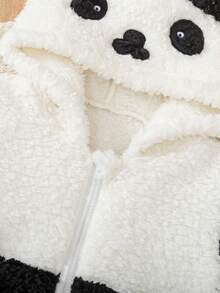 2 件套幼儿男童卡通刺绣 3D 耳朵设计羊毛连帽衫和裤子套装，适合秋冬季日常穿着和各种场合