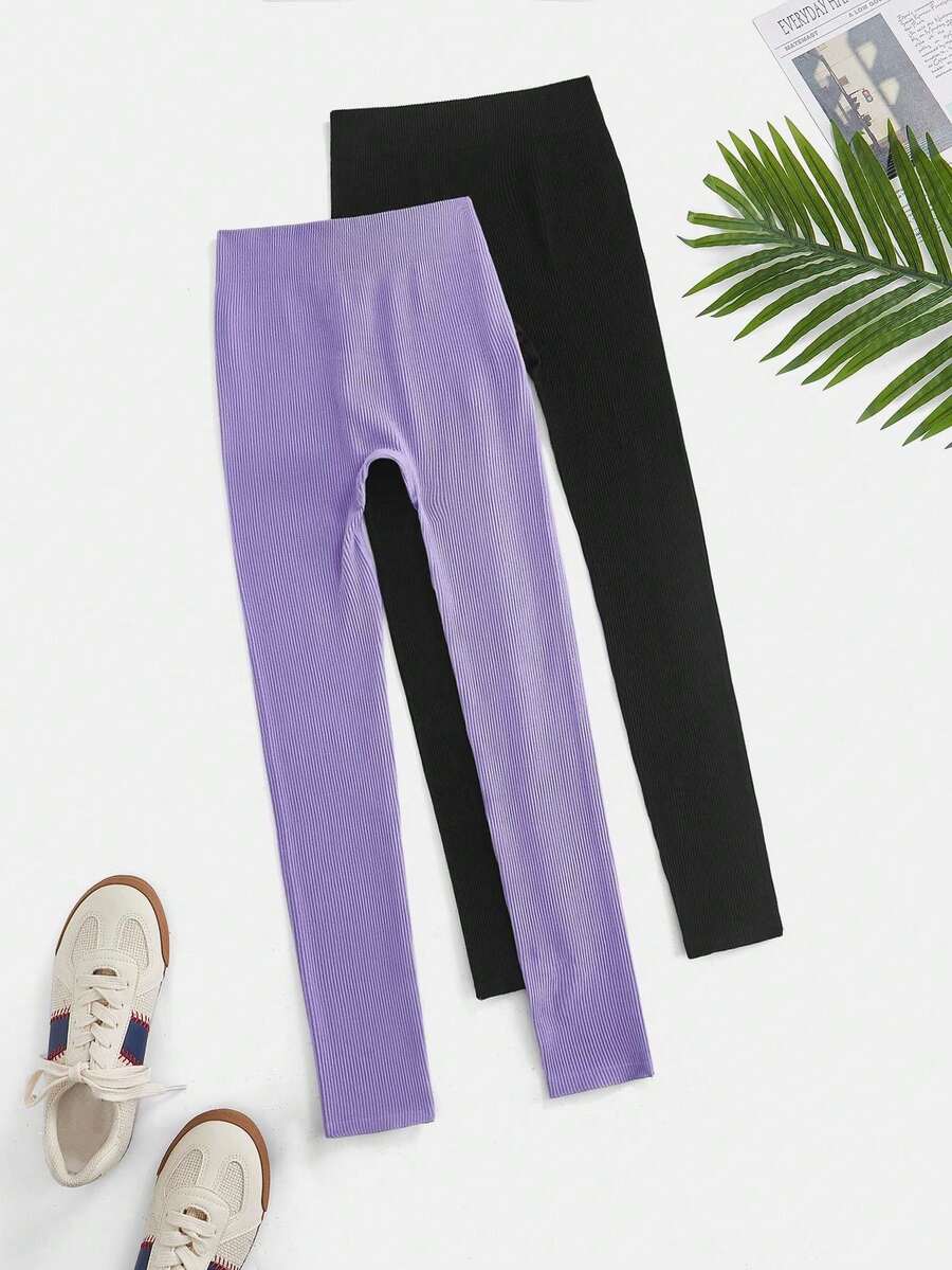 SHEIN Sports Leggings de yoga sans couture élastiques de couleur unie pour femmes - Multicolore - Voir 1