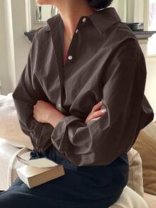 DAZY Casual Solid Color Long Sleeve Shirt, Suitable For Commuting