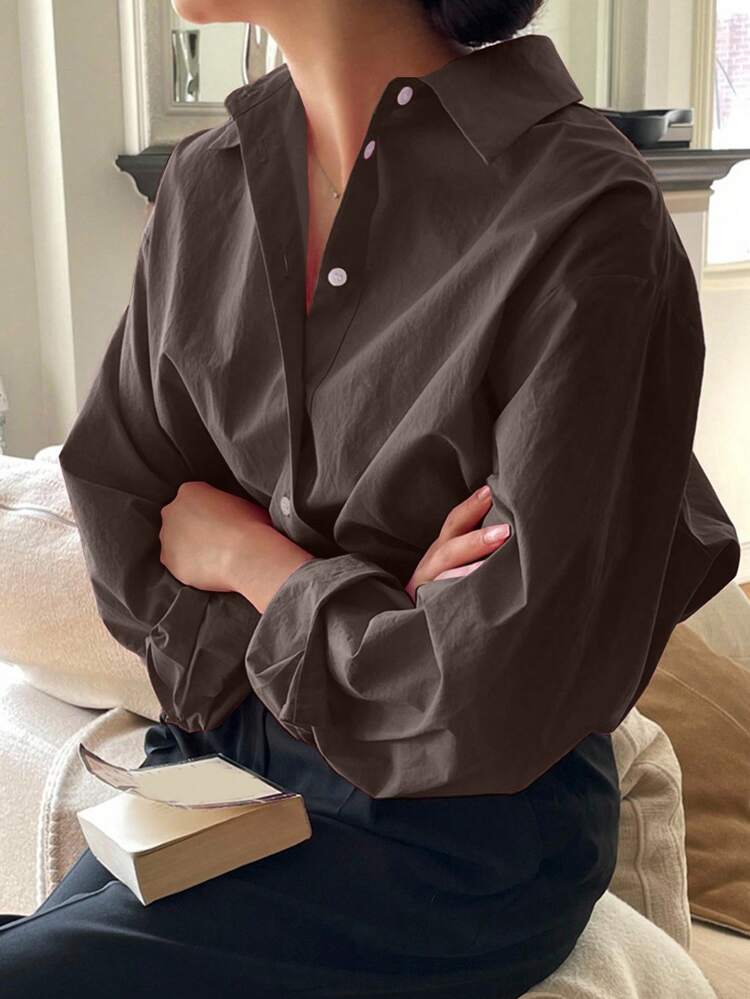 Casual Solid Color Long Sleeve Shirt, Suitable For Commuting