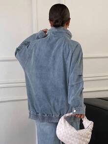 DAZY Autumn/Winter New Loose Casual Distressed Washed Women Denim Jacket And Coat Outerwear - Blue - View 2