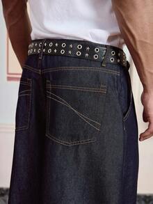 SWAVVY Quần jean denim dài màu xanh dương dáng rộng thoải mái cho nam - Màu xanh lam - Xem 8