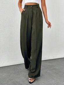 SHEIN Tall 高腰女式纯色阔腿裤 - 摩卡棕 - 查看 3