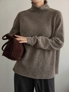 Dazy-Less 女士宽松商务休闲斗篷式针织毛衣套装，适合秋冬季办公室穿着 - 棕色 - 查看 9