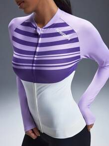 Powerista Women's Casual Sports Contrast Color Print Zip-Up Jacket