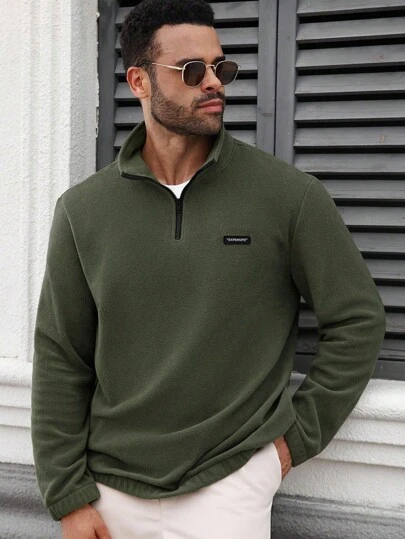 Manfinity CasualCool Áo nỉ thể thao nam tay dài cổ đứng, dày dặn, dáng rộng, màu trơn, dùng tập gym, tập gym, thu/đông