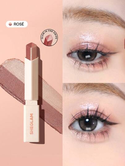 SHEGLAM Insta-Eyes Dual Tone Shadow Stick- Rosé Gradient Two-Tone Glitter Eyeshadow Stick Rose Pearlescent Shimmer One Step Easy To Use Smooth Blendable Eyeshadowpink Eyeshadow Brand Beauty Makeup Face Paint Cosmetic For Women Girls Perfect For Fall Winter Ideal For Y2K Fancy Fashion Suitable For Birthday Christmas Present Party Ready Best Color
