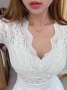 DAZY Women's Lace Top For Daily Wear Long Sleeve Top - White - View 5